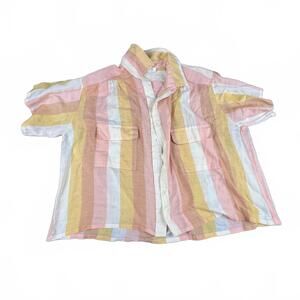 Vintage 90s Lady Shapely Striped Button‑Front Blouse – Size Large